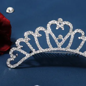 Silver rhinestone tiara hair comb, sparkling crystal crown for bridal wedding hair accessories.