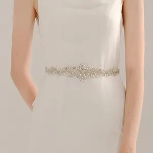 Luxury Rhinestone Bridal Belt Shiny Crystal Flower Leaf Wedding Dress Sash Handmade Beaded Waist Band Ornament For Brides Women