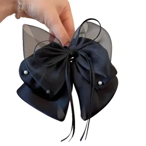 Elegante schwarze mehrschichtige Schleife Haarklammer Satin Organza Haarspange für Frauen chic