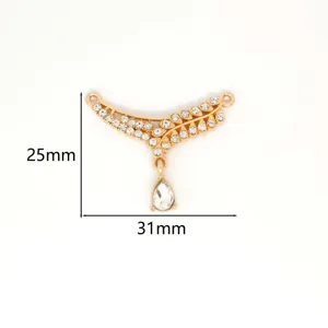 Ciondolo connettore curvo in strass lega dorata con ciondolo a goccia gioielli DIY 25x31mm