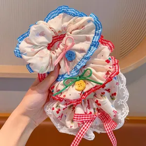 Cute kids hair scrunchies with lace plaid bows for girls sweet ponytail hair accessories new