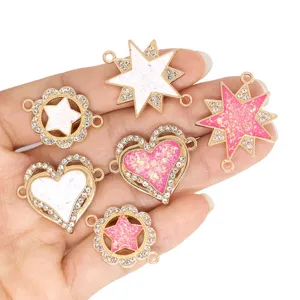 Mikro gefasste Zirkon Opal Doppel Ösen Anhänger Sterne Herz DIY Schmuck Zubehör Teile
