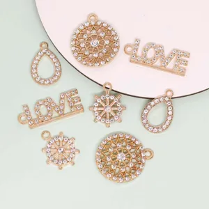 Alloy Strass LOVE Letter Rond Waterdruppel Anker Bedels Voor DIY Sieraden Maken Halsketting Oorbel Valentijn Cadeau