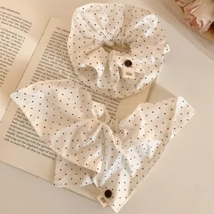 Elastico per capelli bianco a pois rossi in stile coreano con sciarpa, accessorio carino.