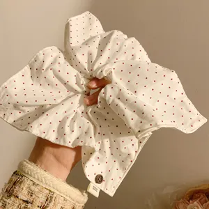 Maxi scrunchie quadrato bianco a pois stile coreano accessorio per capelli casual donna