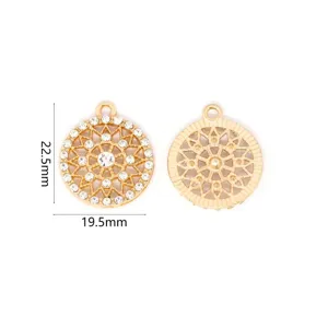 Goudkleurige legering strass ronde hanger geometrisch hol DIY sieraden accessoire