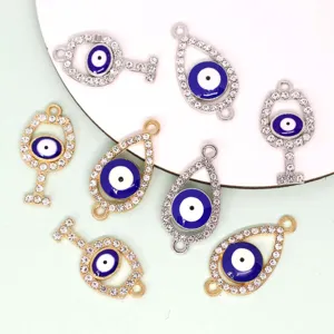 Alloy Rhinestone Evil Eye Pendants Blue Eye Wine Glass Water Drop DIY Charms For Jewelry Making Handmade Necklace Accessory