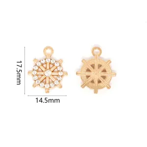 Goudkleurige legering stuurwiel strass bedel hanger, 17,5x14,5 mm sieraden maak accessoire.