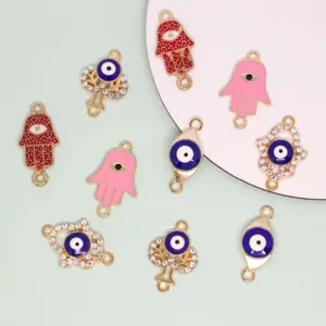 Boze oog hamsa hand legering druppel olie connectoren voor DIY sieraden armband ketting deel