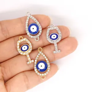Evil eye pendant charms DIY alloy rhinestones teardrop wine glass jewelry making accessories