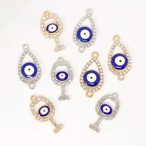 Evil eye rhinestone alloy charm pendants, blue demon eye DIY jewelry making accessories.
