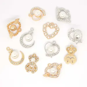 Détails pendentif cœur lune ours perle strass alliage pour fabrication de bijoux DIY.