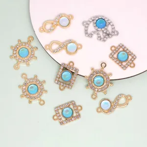 Alloy Rhinestone Blue Stone Elephant Rudder Square Infinity Connector Charms For DIY Necklace Bracelet Jewelry Making Supplies