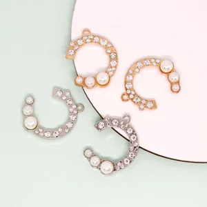 Legering C-vorm Strass Kunstparel Hangers Voor DIY Ketting Oorbel Sieraden Maken Accessoires Goud Zilver Charms