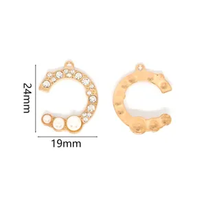 Legering C-vormige strass parel hanger detail weergave, DIY sieradenmaker accessoire.