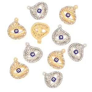 Colgante de Aleación de Ojo del Mal con Diamantes de Imitación Azul Lágrima Hueco Dijes Para Creación de Joyas DIY Colgante Solo