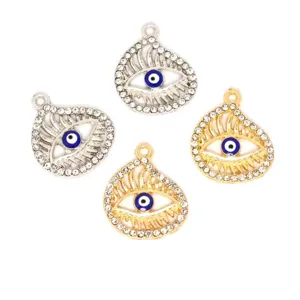 Colgante de amuleto de ojo malvado azul de aleación con diamantes de imitación para joyería