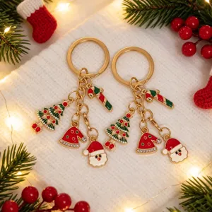 Weihnachten Emaille Legierung Schlüsselanhänger Weihnachtsmann Weihnachtsbaum Zuckerstange Hut Tasche Anhänger Strass Geschenk