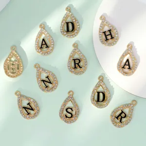 Ciondoli in Lega con Strass a Forma di Goccia d'Acqua con Lettera per Creazione Gioielli Fai da Te Pendenti per Bracciale Collana Orecchini Portachiavi