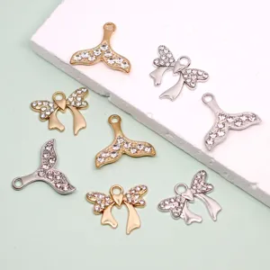 Dijes de Aleación de Zinc Moda con Strass de Lazo y Cola de Sirena Colgantes DIY para Collar Pulsera Accesorios de Joyería