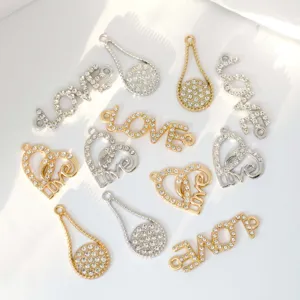 Legierung Strass LOVE Herz Wassertropfen DIY Schmuckverbinder Für Armband Halskette Herstellung Zubehör Gold Silber Charms