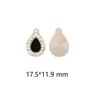 Teardrop rhinestone alloy charm detail, black enamel pendant finding, size 17.5x11.9mm