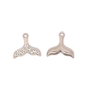 Colgantes de cola de sirena ballena de aleación de zinc con pedrería para joyería DIY.