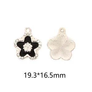 Black enamel flower alloy charm diy jewelry pendant rhinestone accessories for earrings