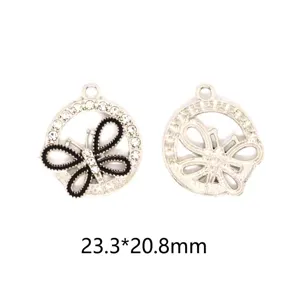 DIY butterfly rhinestone alloy charm pendant for earrings and jewelry making 23.3x20.8mm