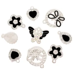 Black enamel rhinestone butterfly heart teardrop alloy charms DIY jewelry accessories main view