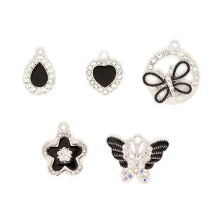 Black enamel rhinestone alloy DIY charms pendant for earrings bracelet jewelry making supplies