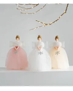 Christmas tree topper angel doll with lace skirt, elegant holiday decoration and gift ornaments.