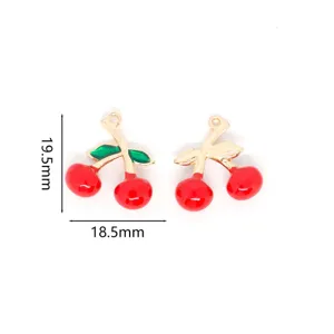 Red cherry alloy pendant detail shot showing dimensions, cute jewelry DIY accessory.
