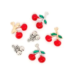 Enamel red cherry metal alloy charms and pendants for DIY necklace earrings jewelry making supplies