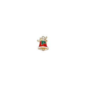 Close-up detail of a Christmas bell alloy enamel pendant charm for DIY jewelry making.