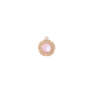 Roze goud bloem kristal hanger DIY legering sieraden bedel met roze strass voor oorbellen