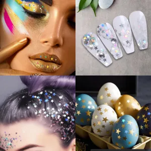 3mm holographic star sequins for nail art makeup hair crafts colorful PVC glitter flakes.