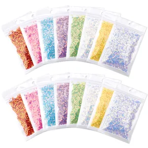 Colorful star sequins 3.0mm holeless PVC star glitter for nail art and garment decoration packs.