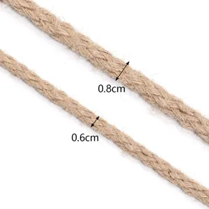 Natural jute rope twine for DIY crafts, gardening, cat scratching posts, 0.8cm and 0.6cm