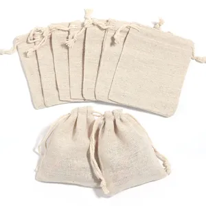 Cotton linen drawstring bags for jewelry storage, durable and eco-friendly mini pouch set.