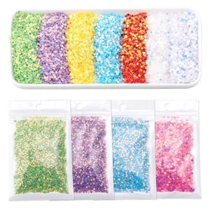 Colorful 3.0mm holeless PVC five-pointed star sequins details for nail art and garment decoration.