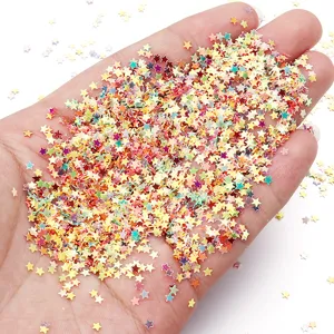 Close up of colorful 3.0mm star shaped PVC sequins, perfect for nail art and garment decoration.