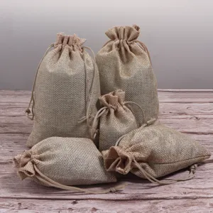 Jute Leinen Kordelzug Geschenktüten kleine Beutel für Schmuck Münzen Party Gefälligkeiten.