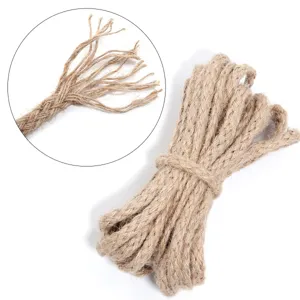 Close-up detail showing frayed multi-strand natural jute rope texture for DIY and crafts.