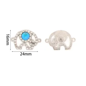 Exquisite metal elephant pendant with sparkling rhinestones and blue stone, perfect for DIY jewelry.