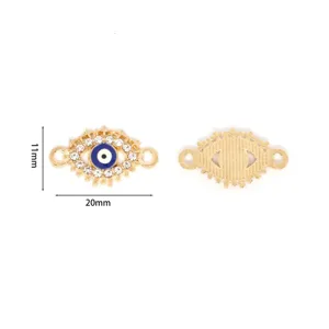 Evil eye charm gold metal connector rhinestone blue enamel pendant DIY bracelet necklace 20x11mm