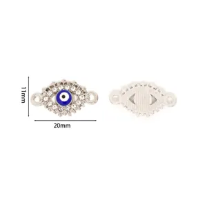 Alloy evil eye charm pendant connectors with blue oil and rhinestones for DIY jewelry.
