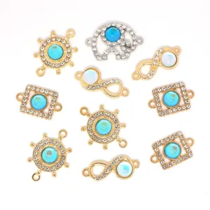 DIY alloy rhinestone blue stone charm pendants set for bracelet necklace jewelry making parts