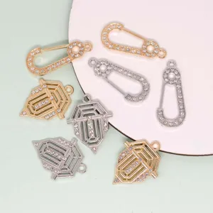 Vintage Alloy Rhinestone Shield Safety Pin Pendants DIY Jewelry Making Accessories For Necklaces Bracelets Earrings Charms