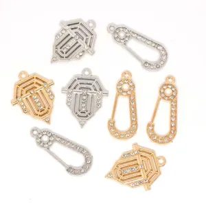 Retro rhinestone shield and safety pin charms, exquisite DIY alloy jewelry accessories set.